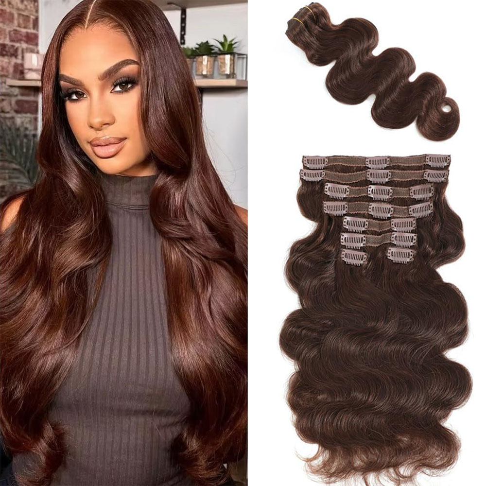 Seamless Clip In Hair Extensions Human Hair - # 4 clipe de onda do