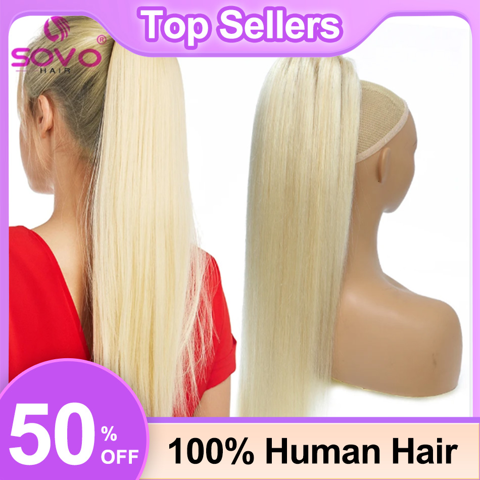 Seamless Clip In Hair Extensions Human Hair - SOVO cordão rabo de cavalo cabelo