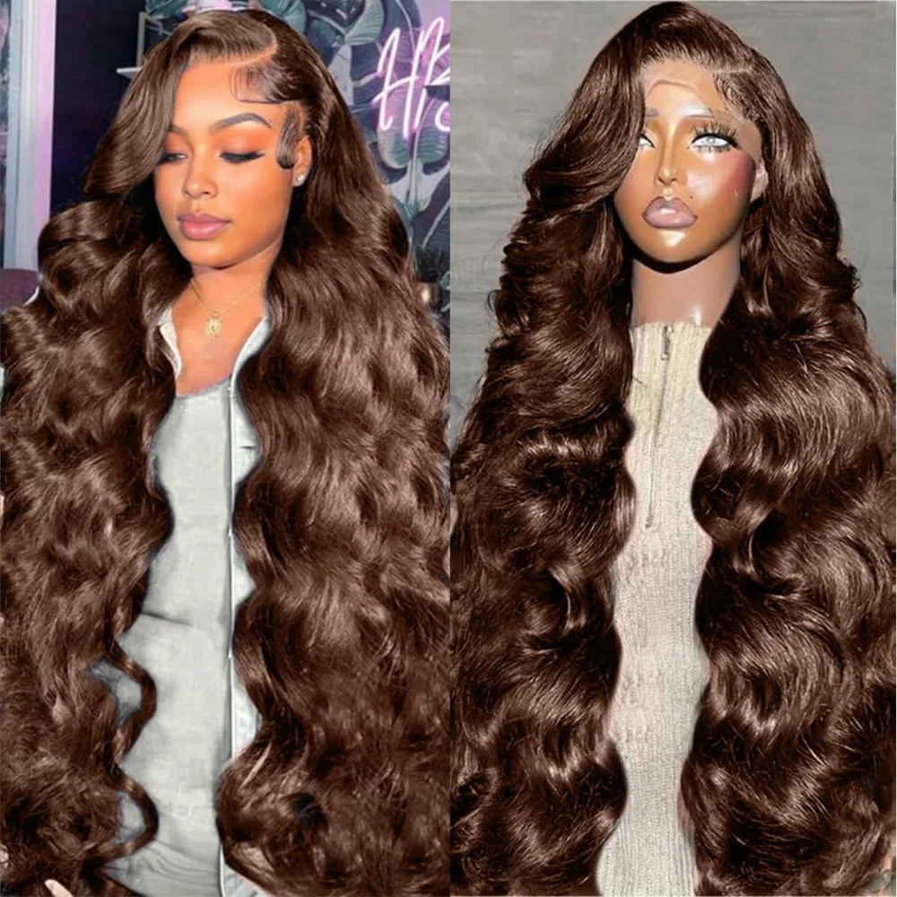 Hd Lace Frontal Wig Human Hair Pre Plucked - Chocolate # Peruca Body Wave 4