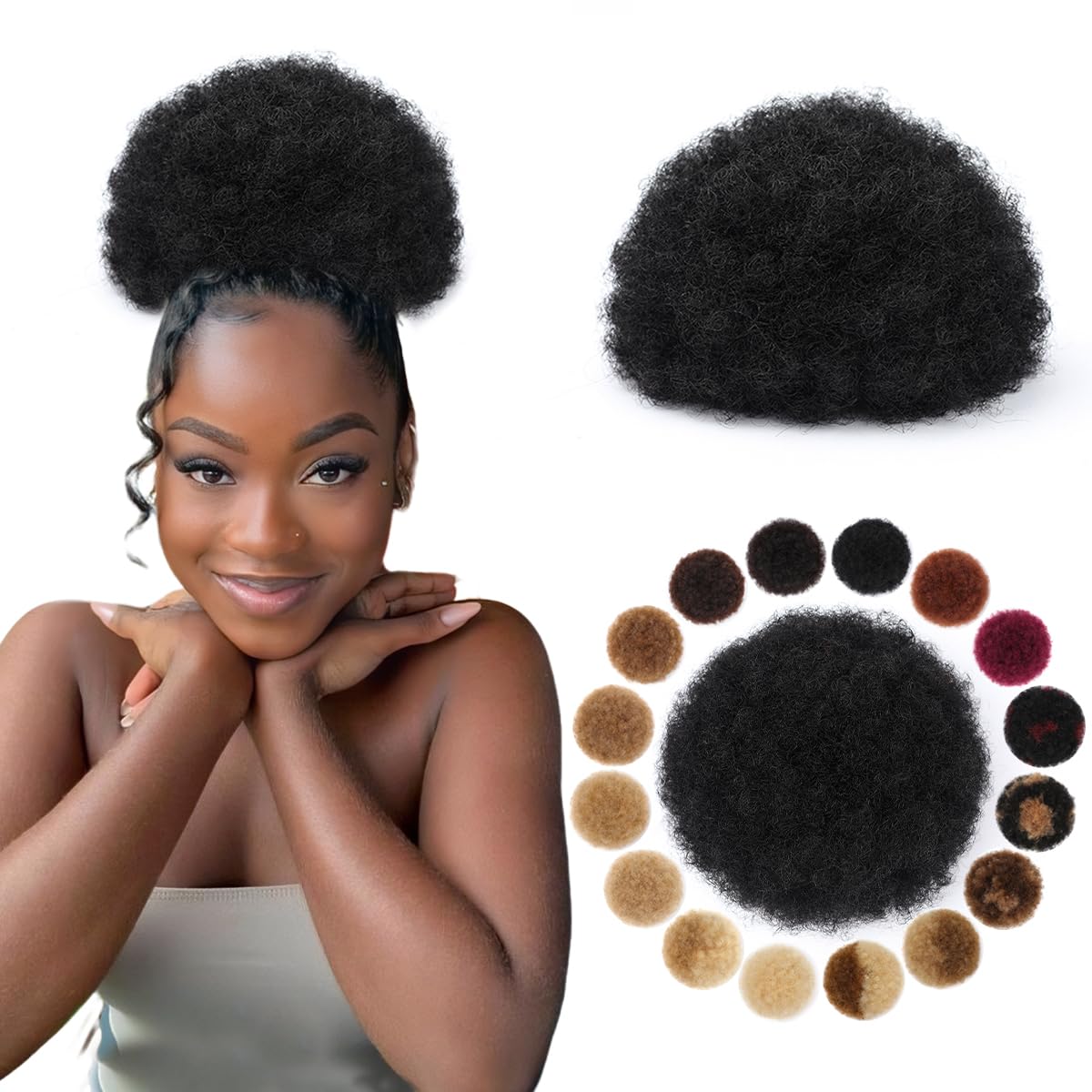 Drawstring Afro Curly Puff Ponytail - Ponytail Sintético Afro Puff com Cordão,