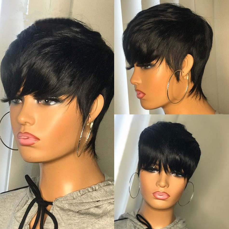 Perucas Curtas de Cabelo Human - Short Pixie Cut Wig Human Hair Cheap avaliação e preço