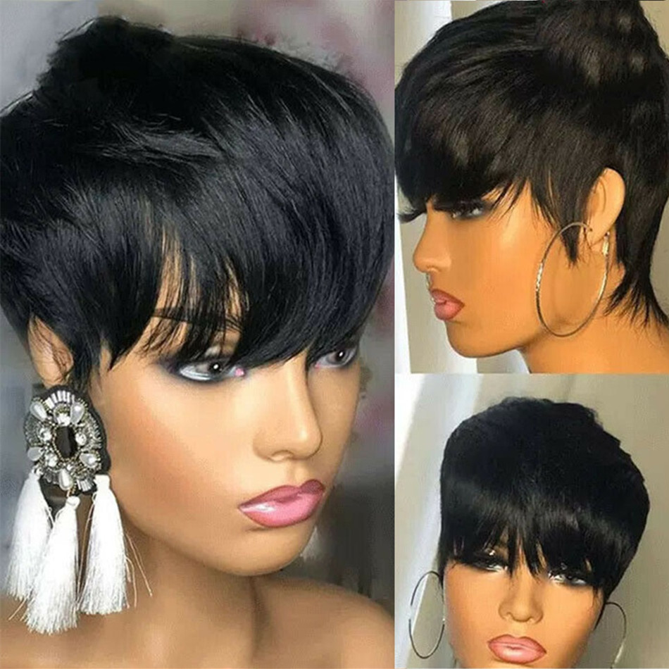 Perucas Curtas de Cabelo Human - Short Pixie Cut Wig Human Hair Cheap avaliação e preço