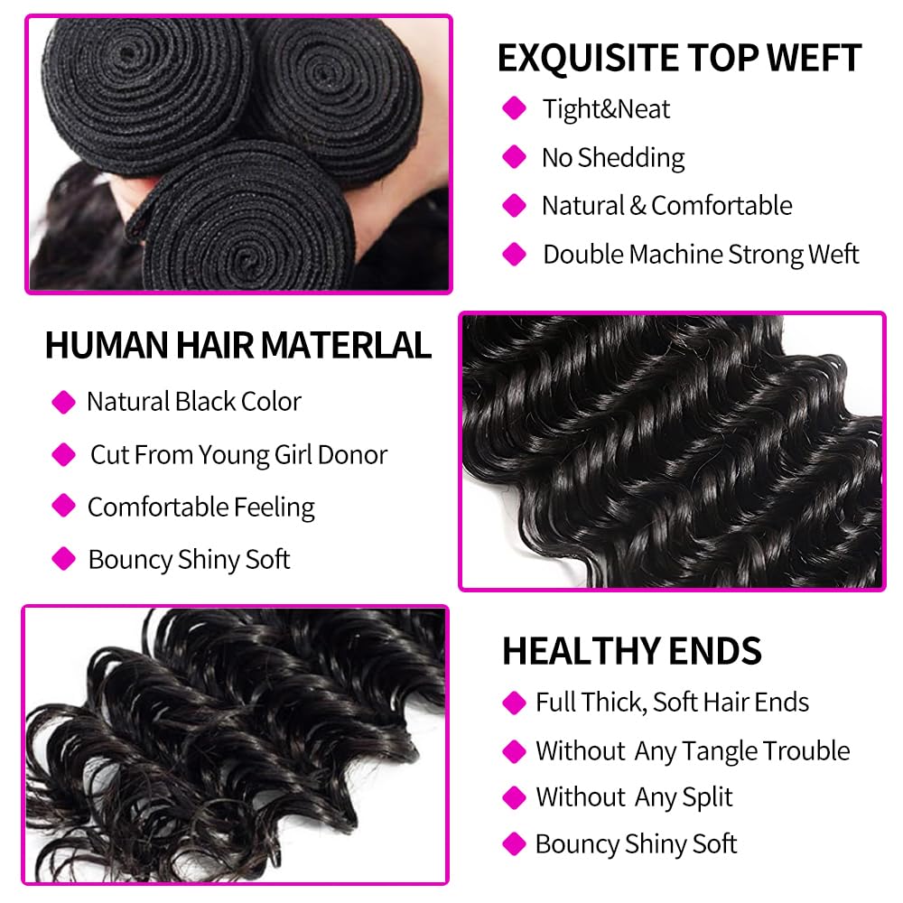 Pacotes de Cabelo Humano Ondul - Deep Wave 3 Bundles With Closure avaliação e preço