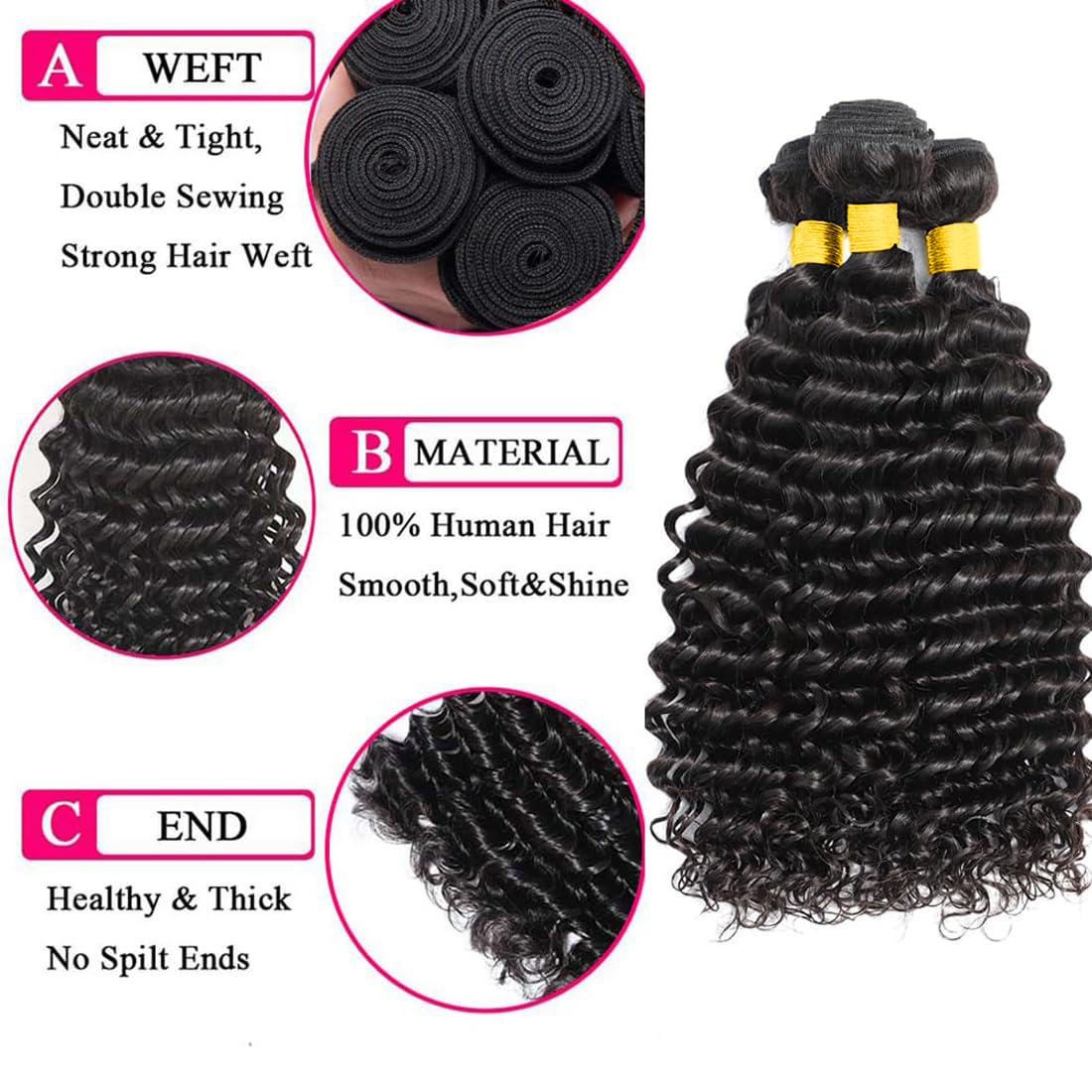 Pacotes de Cabelo Humano Ondul - Deep Wave 3 Bundles With Closure avaliação e preço