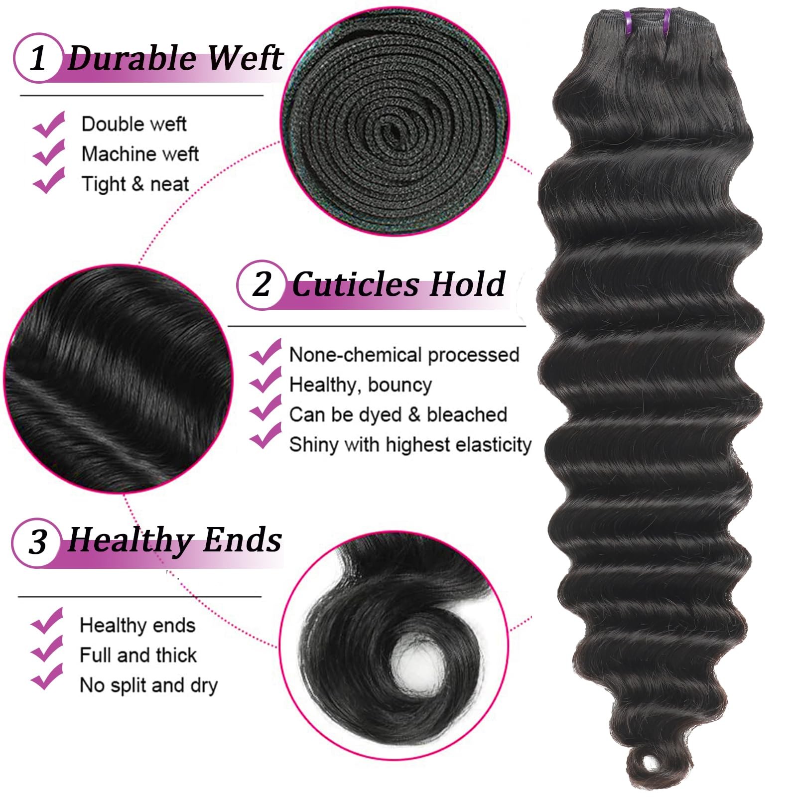 Cabelo Humano Ondulado Solto c - Deep Wave 3 Bundles With Closure avaliação e preço