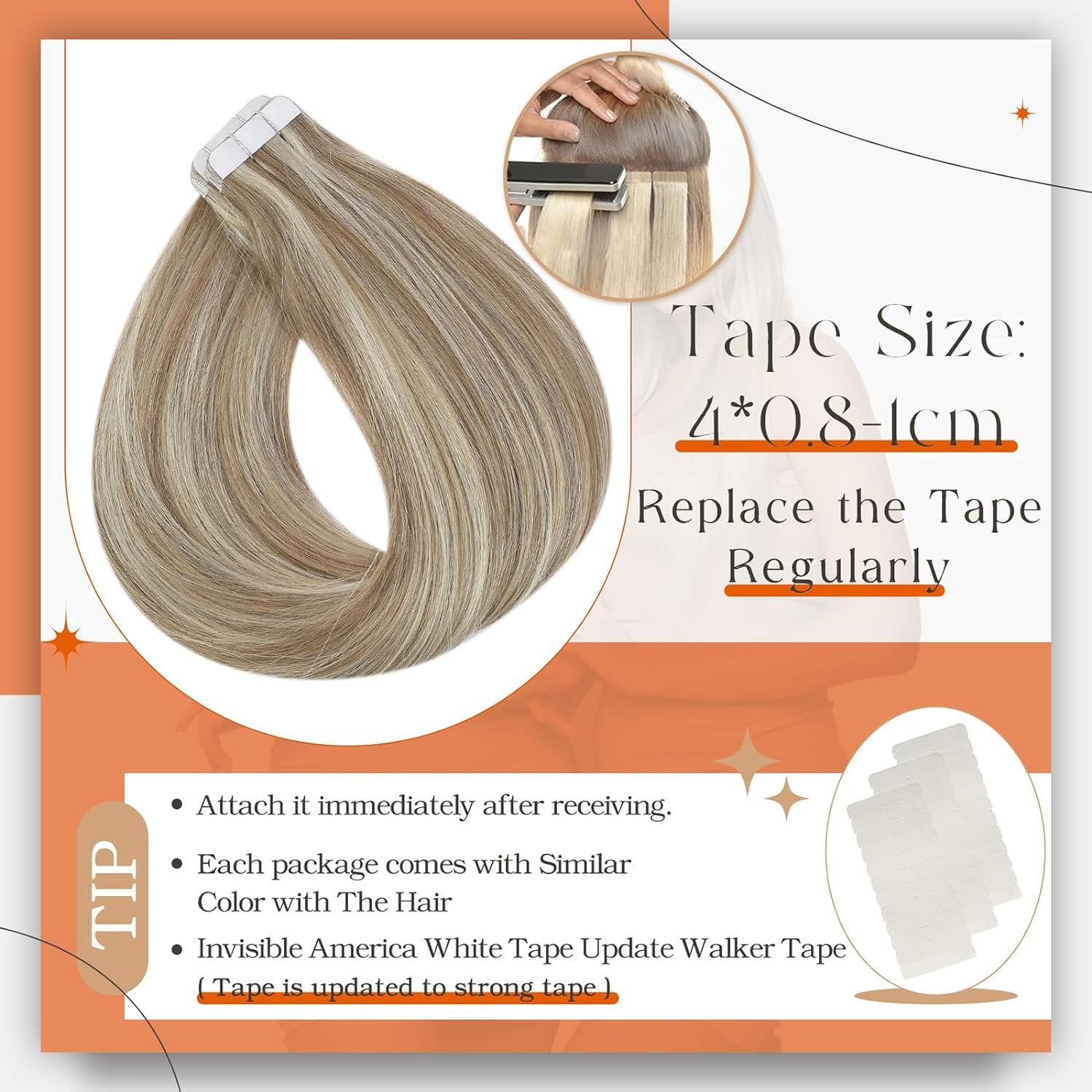 Fita de brilho completo em ext - Invisible Tape In Extensions Real Hair avaliação e preço