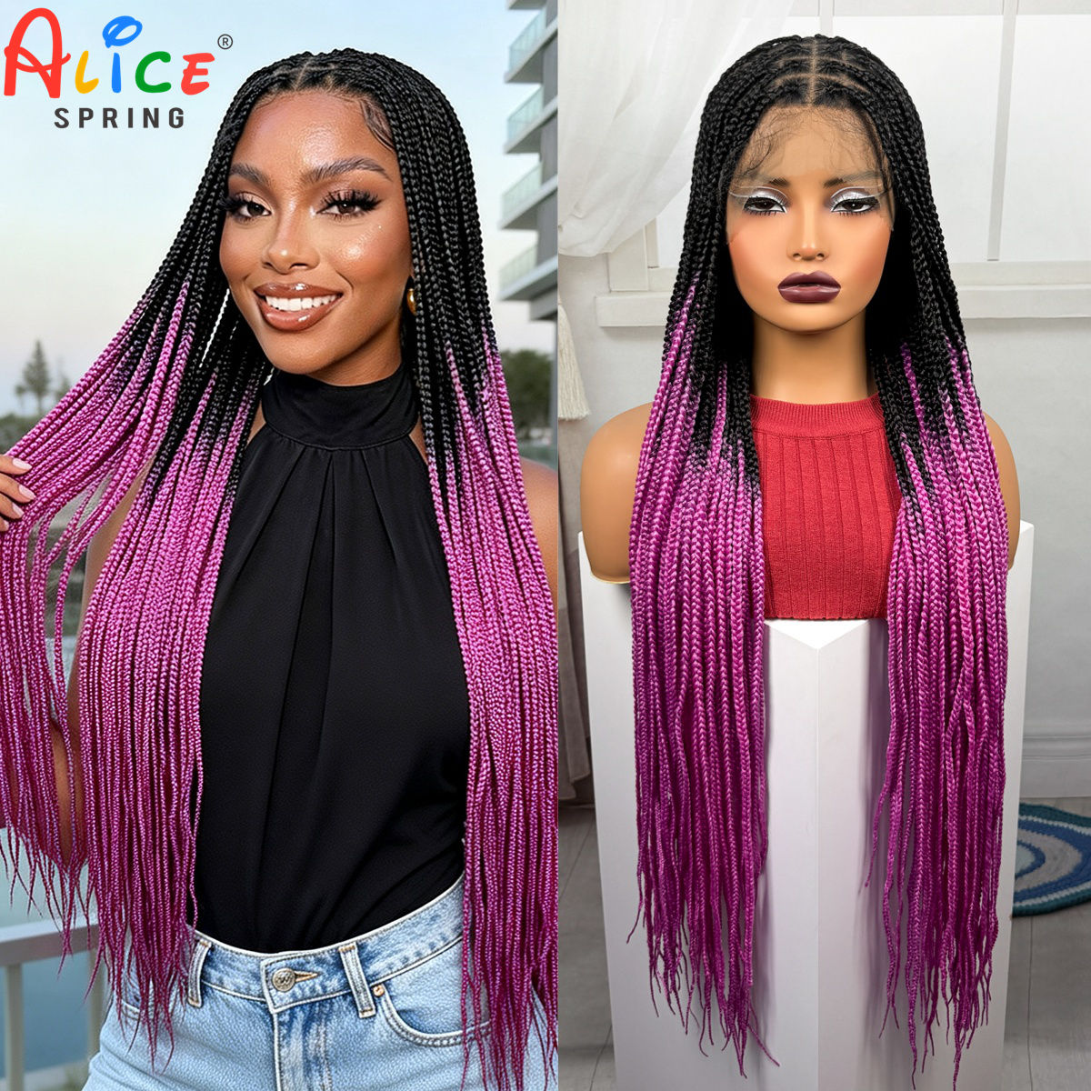 Peruca Sintética Rosa de 36 Po - Synthetic Braided Wigs For Black Women avaliação e preço