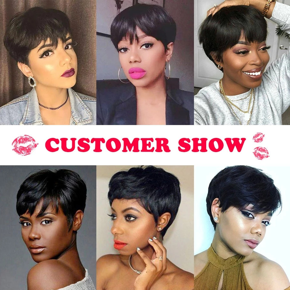 Peruca Curta Pixie Cacheada de - Short Pixie Cut Wig Human Hair Cheap avaliação e preço