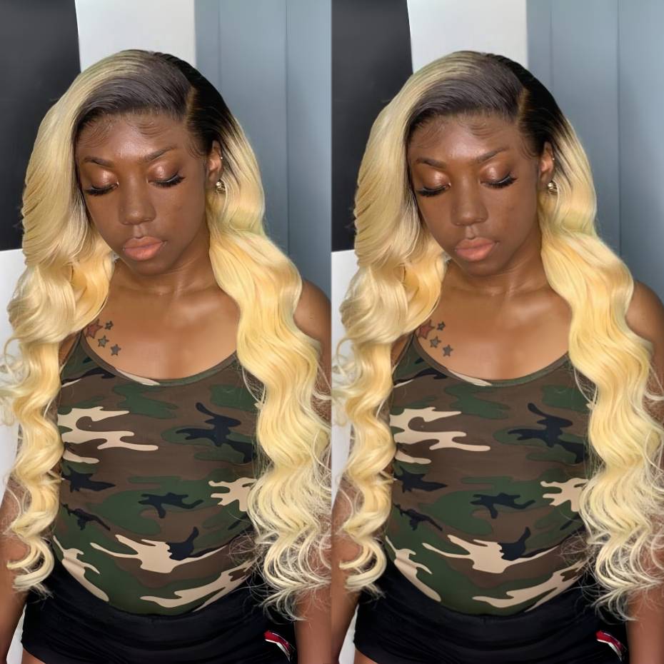 Perucas de Cabelo Humano Ombré - 613 Blonde Body Wave Lace Front Wig avaliação e preço