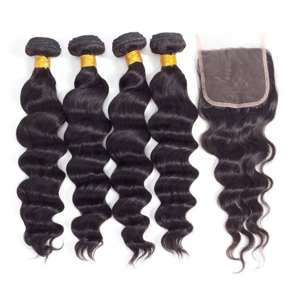 Cabelo Humano Ondulado Solto d - Deep Wave 3 Bundles With Closure avaliação e preço