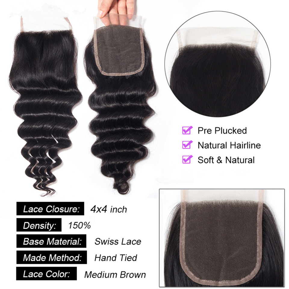 Cabelo Humano Ondulado Solto d - Deep Wave 3 Bundles With Closure avaliação e preço