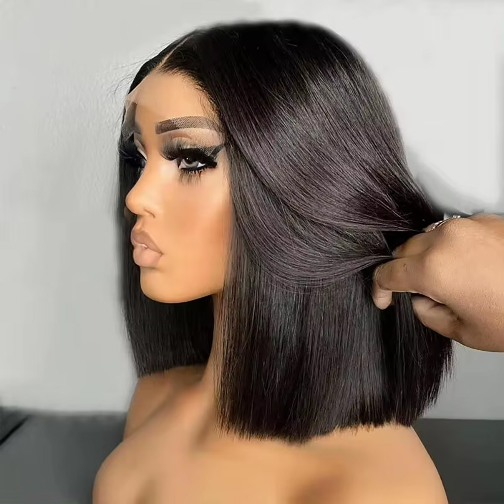 Peruca de Cabelo Humano Liso B - Pre Parted 13X4 Lace Front Bob Wig avaliação e preço