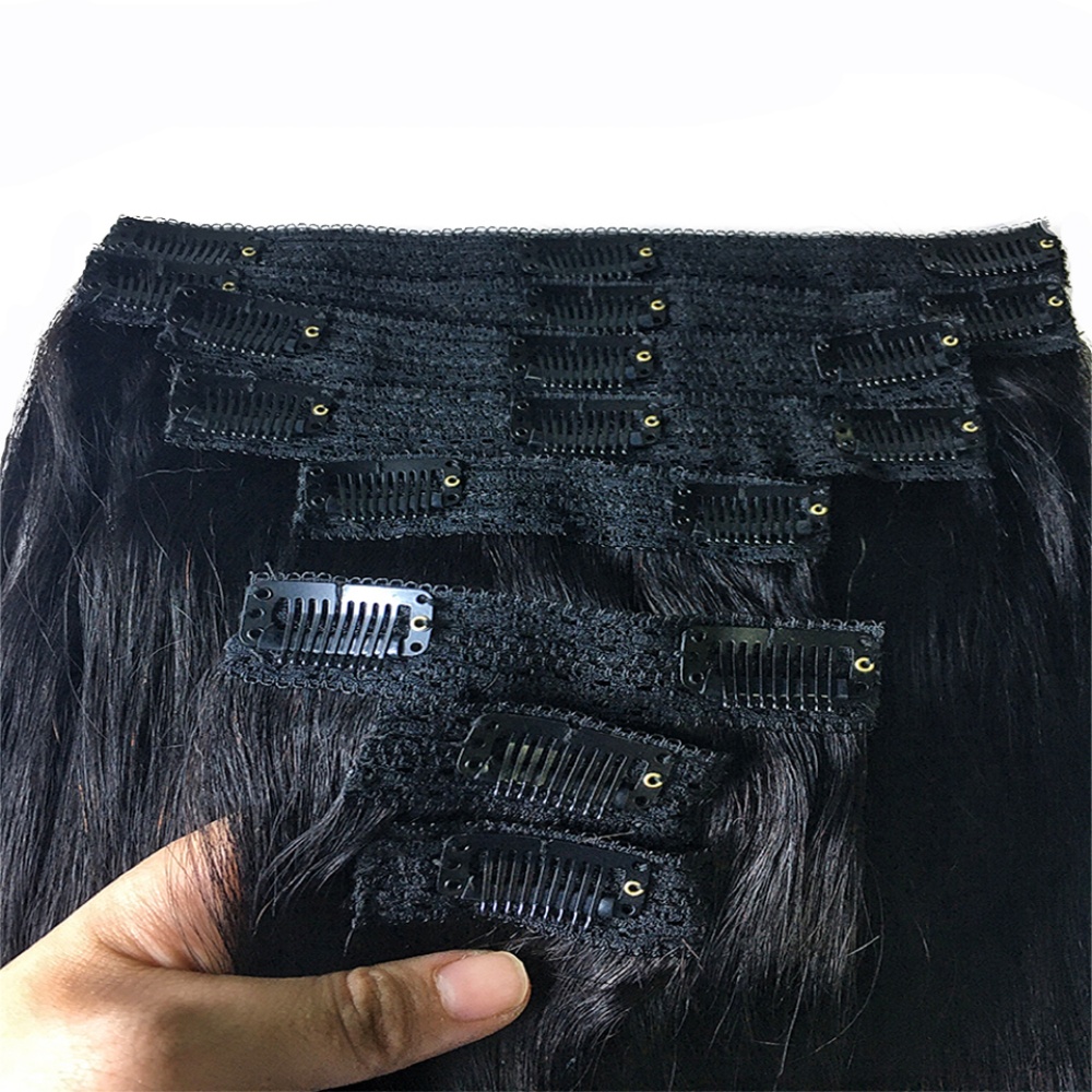 Grampo reto natural em extensõ - Seamless Clip In Hair Extensions Human Hair avaliação e preço