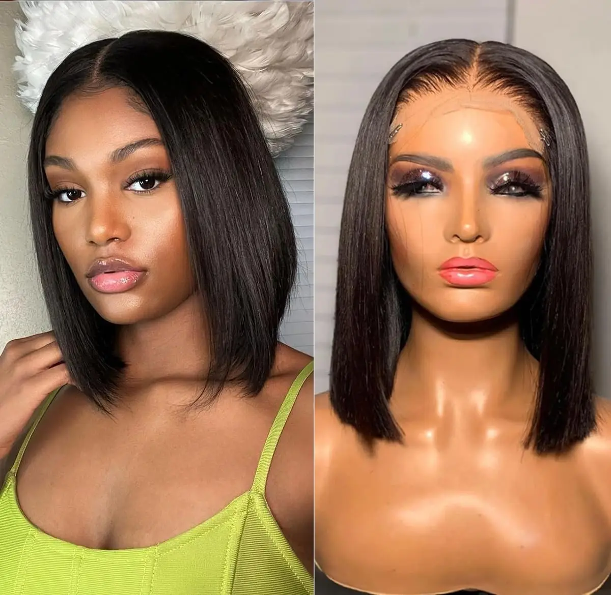 Reta curto bob perucas de cabe - Glueless Wear And Go Human Hair Wig avaliação e preço