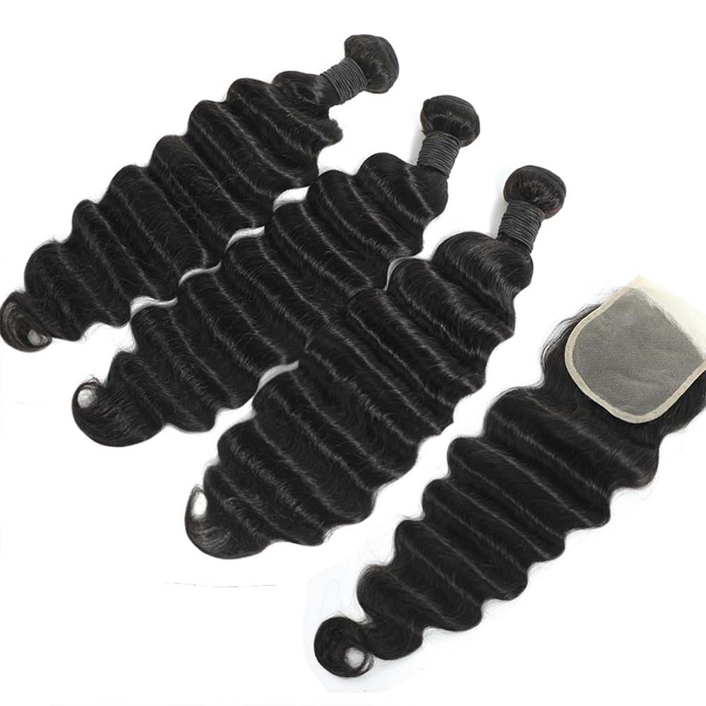 Cabelo Humano Cru Ondulado Sol - Deep Wave 3 Bundles With Closure avaliação e preço