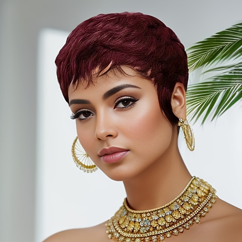 Peruca Vermelha de Cabelo Huma - Short Pixie Cut Wig Human Hair Cheap avaliação e preço