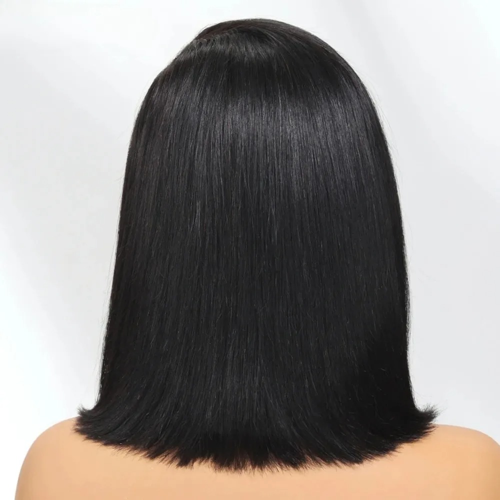 Peruca Curta Lisa Preta com Fr - Pre Parted 13X4 Lace Front Bob Wig avaliação e preço