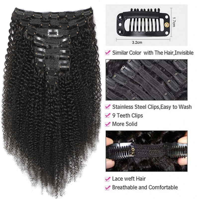 Grampo de cabelo humano afro e - Seamless Clip In Hair Extensions Human Hair avaliação e preço