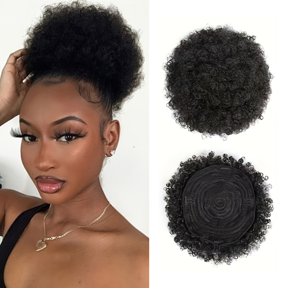 Afro kinky puffs 100% cabelo h - Drawstring Afro Curly Puff Ponytail avaliação e preço