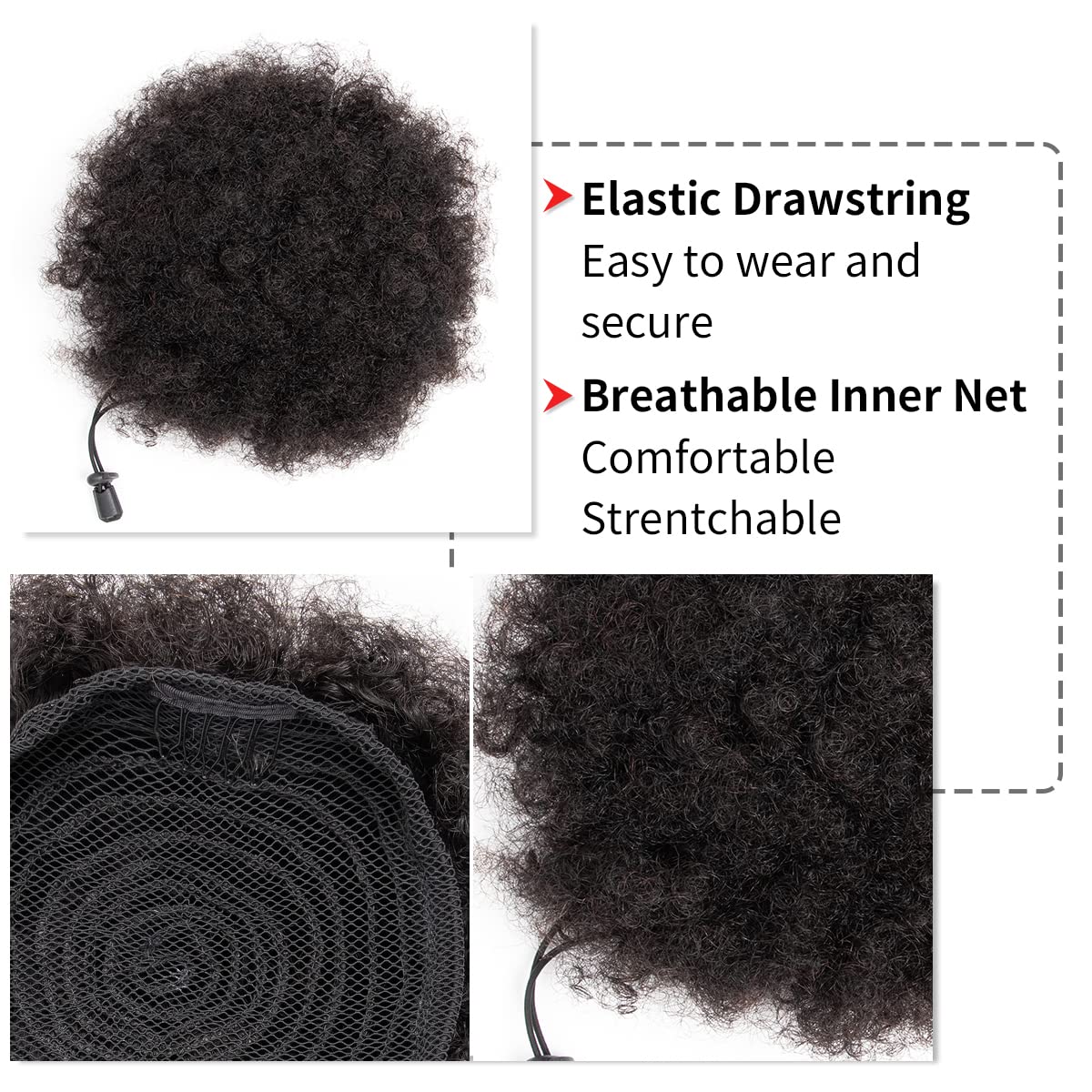 Afro kinky puffs 100% cabelo h - Drawstring Afro Curly Puff Ponytail avaliação e preço
